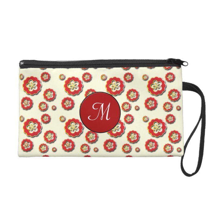 3D red yellow Flowers Wristlet Purse