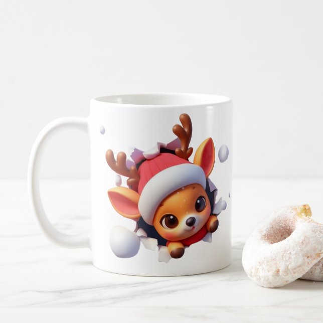 3D Reindeer Christmas Coffee Mug – Festive Holiday (With Donut)