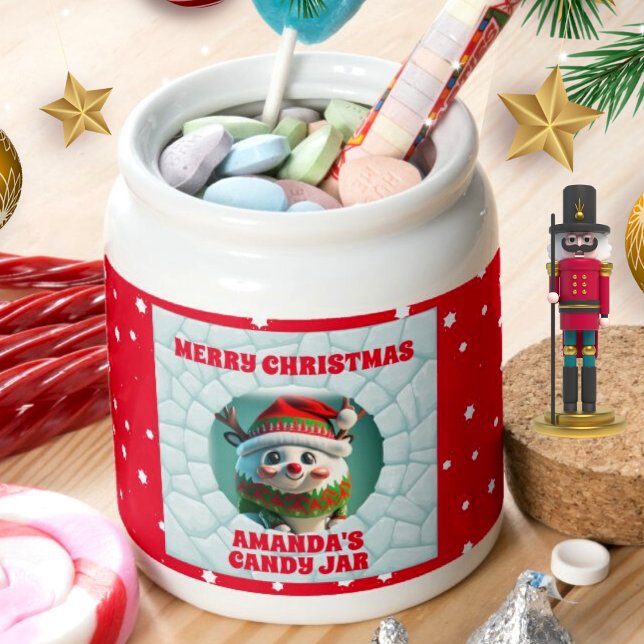 3D Reindeer Christmas Personalized Kids Candy Jar (Creator Uploaded)