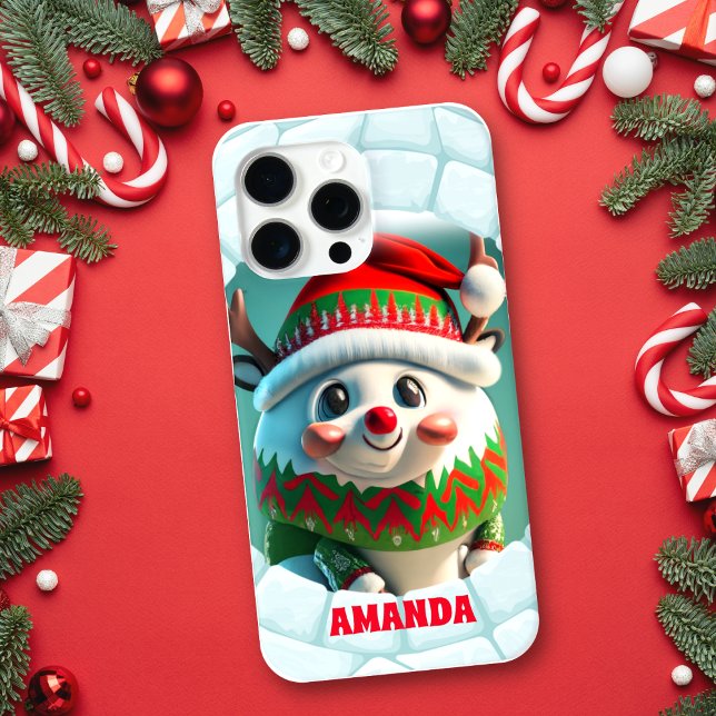 3D Reindeer Christmas Personalized Name Case-Mate iPhone Case (Creator Uploaded)