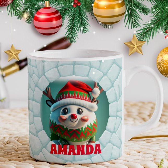 3D Reindeer Christmas Personalized Name Holiday Coffee Mug (Creator Uploaded)