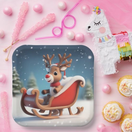 3d reindeer in a sleigh paper plates