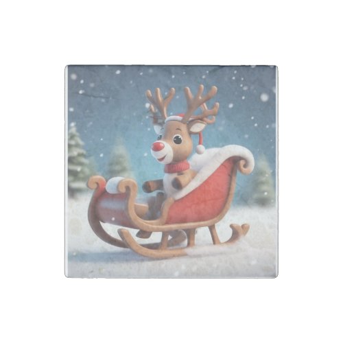 3d reindeer in a sleigh stone magnet