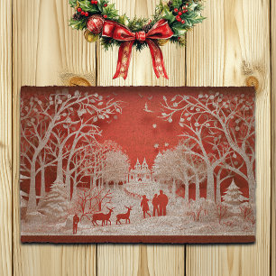 3D Reindeers and People in Village Fiber Doormat