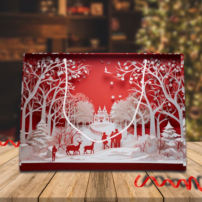 3D Reindeers and People in Village Large Gift Bag (Creator Uploaded)