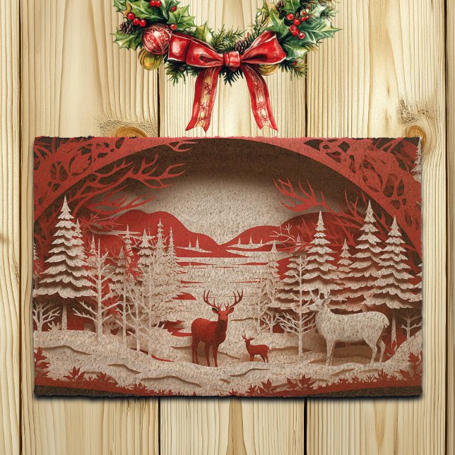 3D Reindeers in Forest Christmas  Fiber Doormat (Creator Uploaded)