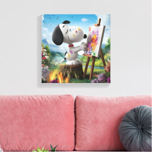 3D Render of a Cute Dog Artist Painting  Canvas Print