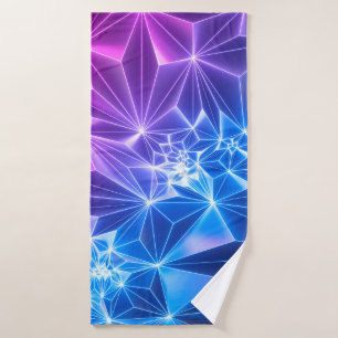 3d render, pink blue neon geometric background, po bath towel