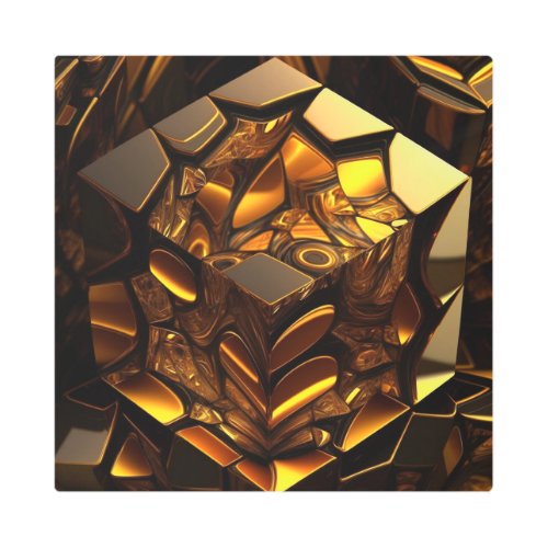 3D rendered cube amber and gold Metal Print