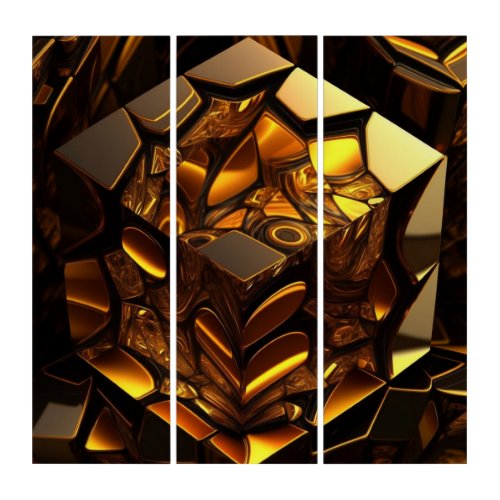 3D rendered cube amber and gold Triptych