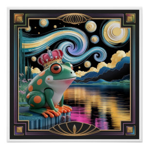 3D Rendering of Art Nouveau Chibi Frog with Crown Poster