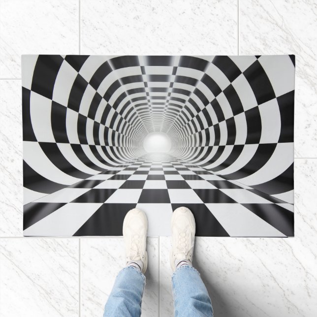 3D Rendering Of Black And White Optical Illusion Doormat (Indoor)