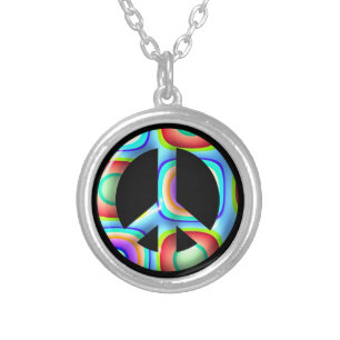 3D retro Peace Symbol Silver Plated Necklace