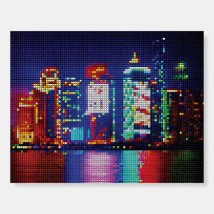3D Retro Pixel Art Neon City Skyline Foam Board