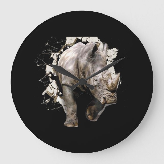 3d Rhino - African Safari Animal Rhinoceros Large Clock (Front)