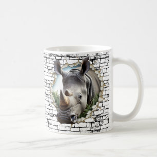 3D Rhinoceros Wall Break Art – Realistic Safari Coffee Mug