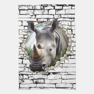 3D Rhinoceros Wall Break Art – Realistic Safari Kitchen Towel