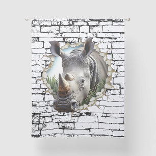 3D Rhinoceros Wall Break Art – Realistic Safari Sheer Curtains