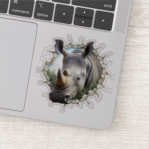 3D Rhinoceros Wall Break Art – Realistic Safari Sticker