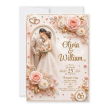 3D Romantic Rose Wedding Card | Personalized