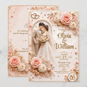 3D Romantic Rose Wedding Card Personalized
