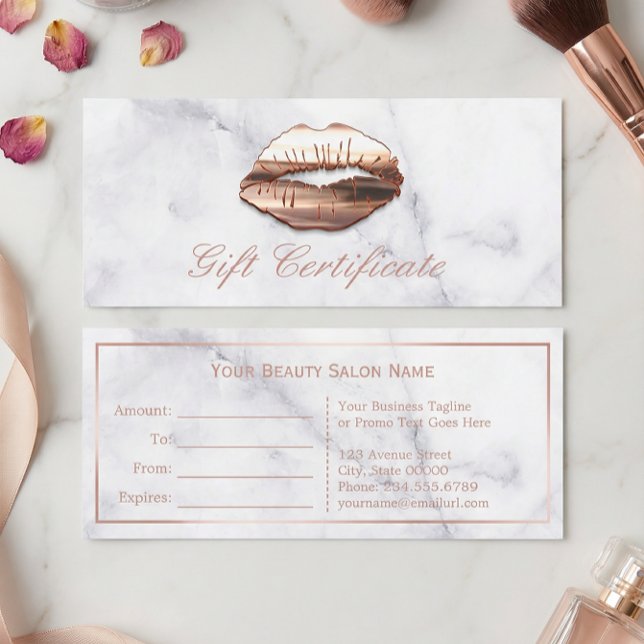 3D Rose Gold Lips Beauty Salon Gift Certificate (Creator Uploaded)