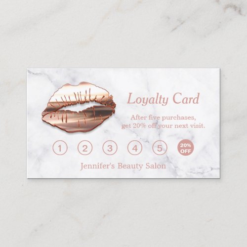 3D Rose Gold Lips Makeup Salon Marble Loyalty Card