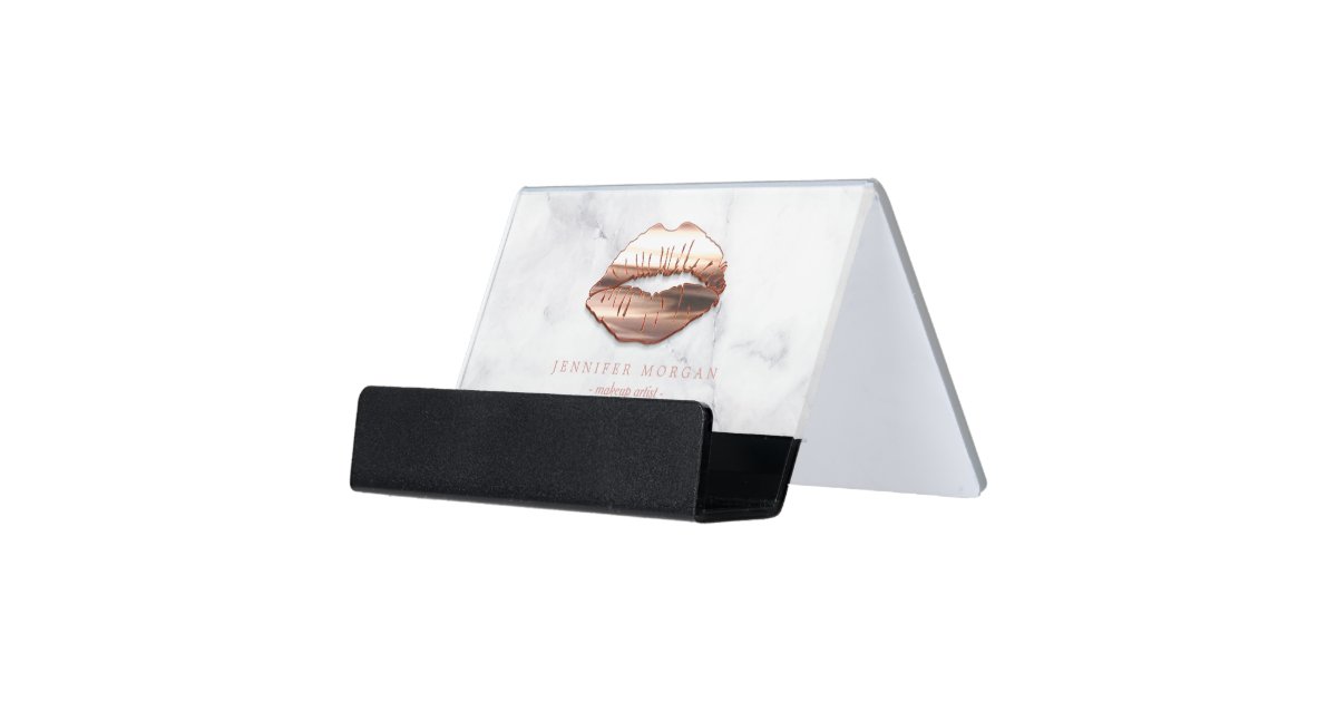 3d Rose Gold Lips White Marble Makeup Artist Desk Business Card 3d Rose Gold Lips White Marble Makeup Artist Desk Business Card Holder Zazzle Com