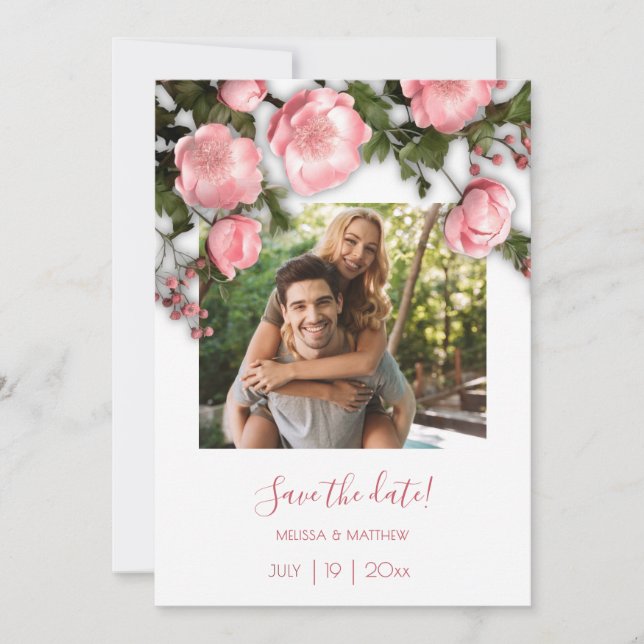 3D Roses Greenery Wildflowers Save The Date (Front)