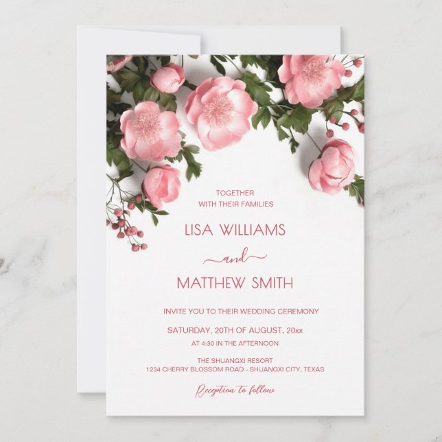 3D Roses Wildflowers Wedding Invitation (Front)
