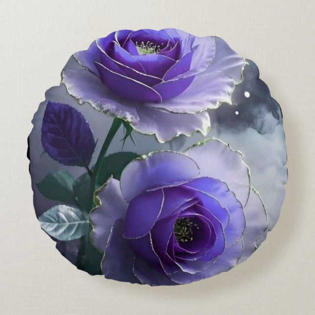 3D Royal Blue Rose Illusion Luxury Round Pillow  (Front)