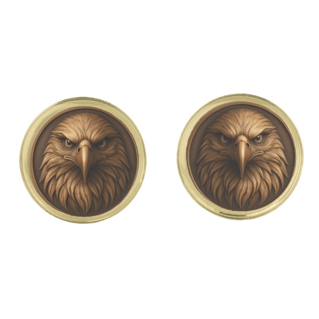 3D Royal Eagle Head Medallion Cufflinks (Front)