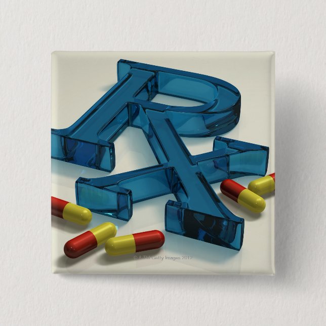 3D RX symbol with capsules Pinback Button (Front)