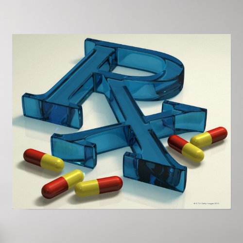 3D RX symbol with capsules Poster