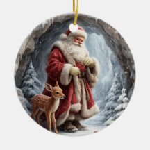 3D Santa and Deer Ceramic Christmas Ornament