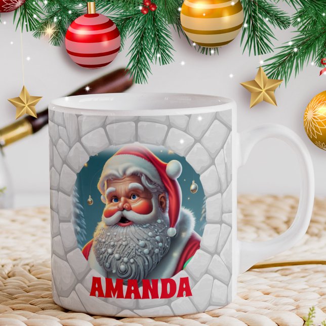 3D Santa Claus Christmas Personalized Name Holiday Coffee Mug (Creator Uploaded)