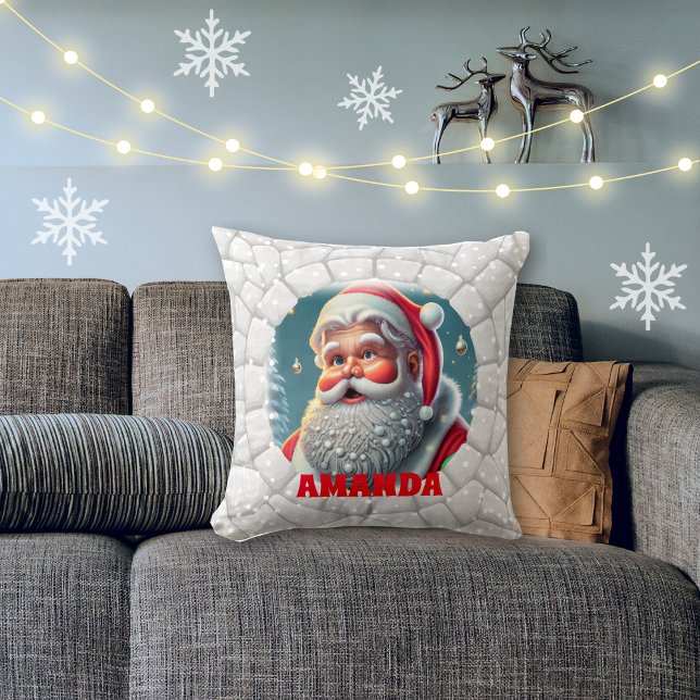 3D Santa Claus Christmas Personalized Name Holiday Throw Pillow (Creator Uploaded)