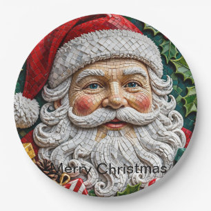 3D Santa Claus Mosaic Christmas Plate