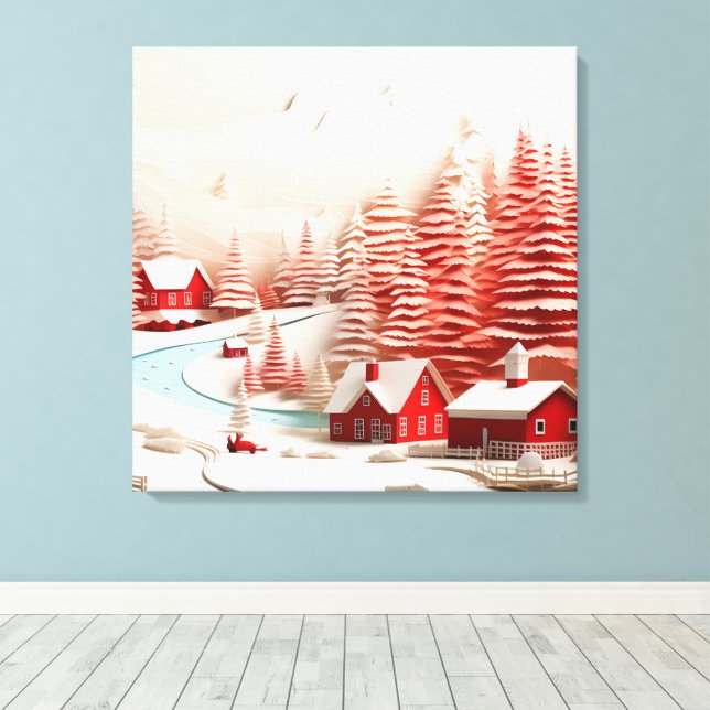 3D Scandinavian Winter Landscape Canvas Print (Insitu(Wood Floor))