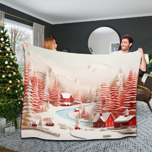 3D Scandinavian Winter Landscape  Fleece Blanket