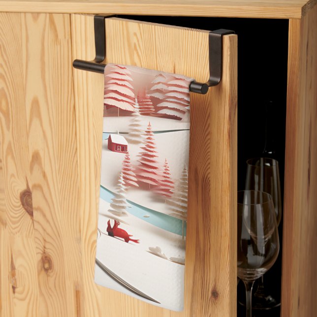 3D Scandinavian Winter Landscape Kitchen Towel (Thirds Fold)
