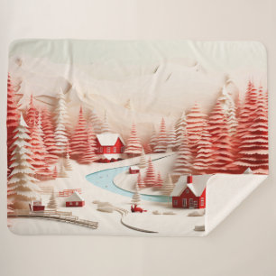 3D Scandinavian Winter Landscape Sherpa Blanket
