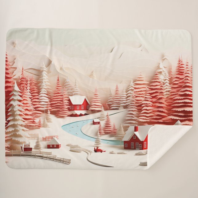 3D Scandinavian Winter Landscape  Sherpa Blanket (Front (Horizontal))