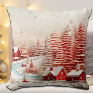 3D Scandinavian Winter Landscape Throw Pillow
