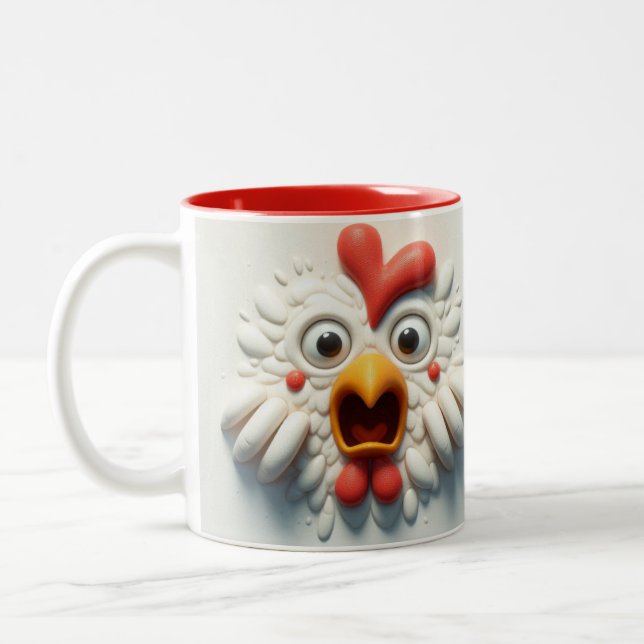 3D Scared Chicken Funny Animals  Two-Tone Coffee Mug (Left)