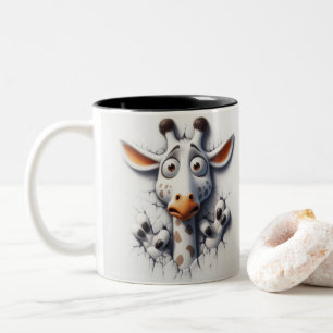 3D Scared Giraffe Funny Animals Two-Tone Coffee Mug