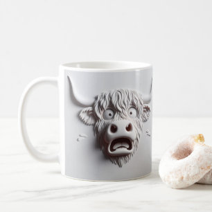 3D Scared Highland Cow Funny Animals Coffee Mug