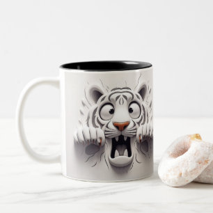 3D Scared White Tiger Funny Animals Two-Tone Coffee Mug