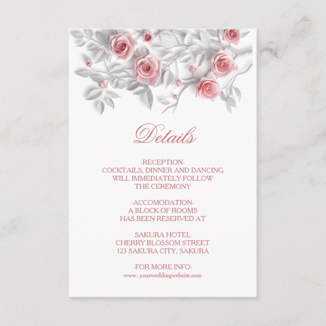 3D Sculptured Pink Roses White Enclosure Card