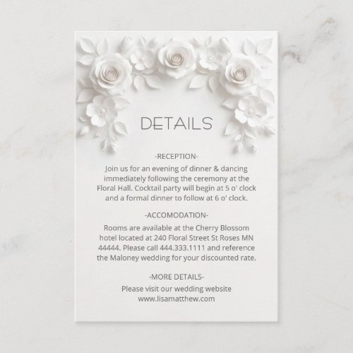 3D Sculptured Roses Minimalist White Enclosure Card